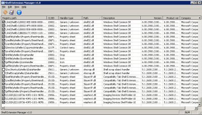 Screen shot of 'Shell Extension Manager'